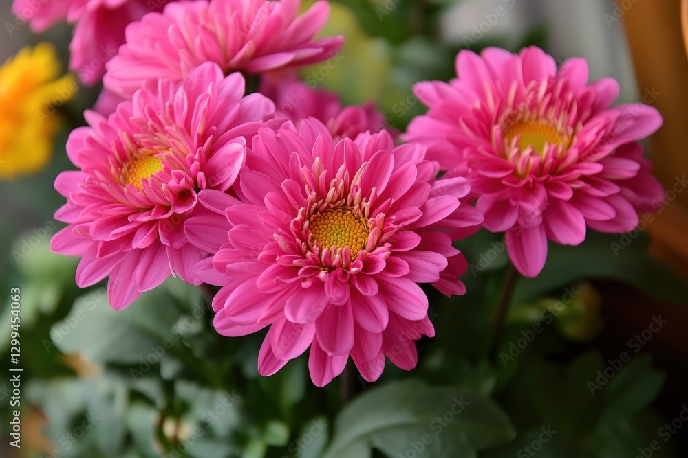 Beautiful pink chrysanthemum flowers blooming in garden