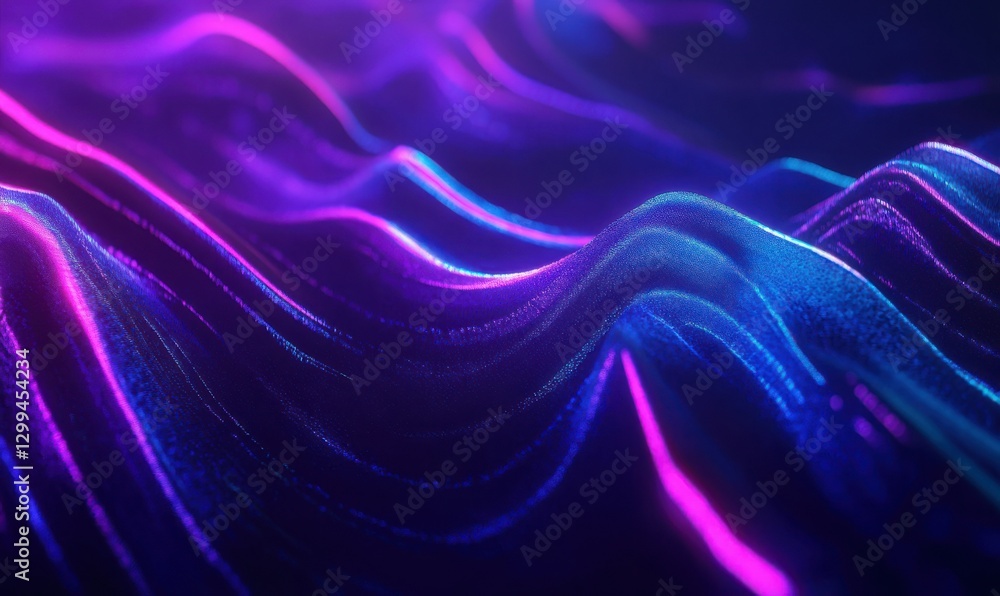 Obraz premium Abstract glowing purple and blue lines flowing across a dark background, symbolizing digital creativity.