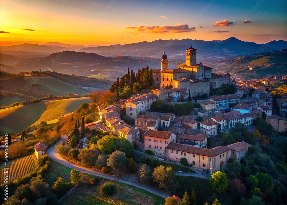 Obraz premium Charming Hilltop Towns of Modena Apennines: Monteombraro & Montecorone, Italy