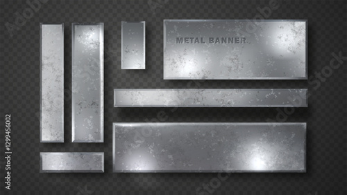 Shiny silver metal plate with brushed steel texture. Realistic shiny metal banners set