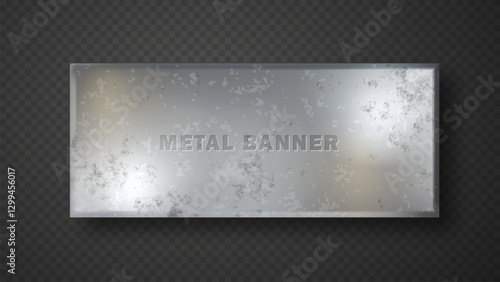 Steel banner with metallic finish and sharp edges. Industrial Iron plaque isolated. silver metal surface with brushed steel texture.