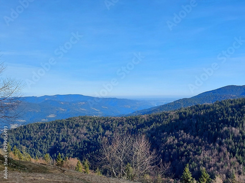 beautiful landscape in Slovenia. Pohorje mountains under blue sky