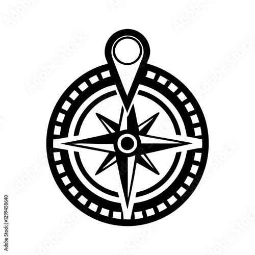 Minimalist Black-and-White Compass with Location Pin – Ideal for Navigation, Travel, and Exploration Concepts