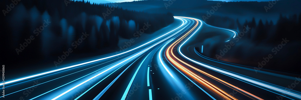 Fototapeta premium A highway with colorful light trails, symbolizing the speed and movement of digital marketing. Generative AI.