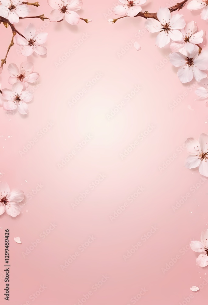 Fototapeta premium Watercolor Cherry Blossom Background with Copy Space