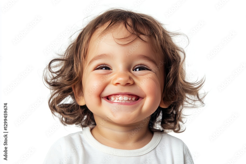 A cheerful toddler with curly hair beams a bright smile, illuminated by gentle natural light, showcasing pure joy and innocence in a neutral background A cheerful toddler with curly hair beams a bright smile, illuminated by gentle natural light, showcasing pure joy and innocence in a neutral background