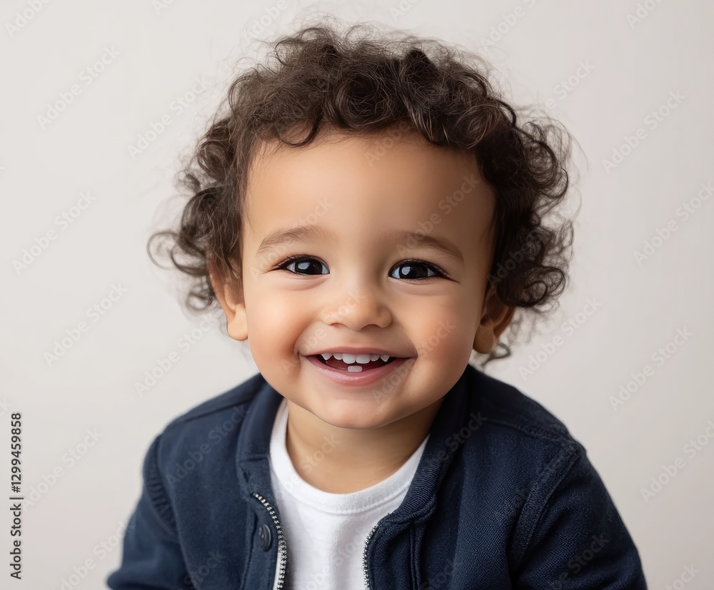 A joyful toddler, about two years old, beams with happiness. Their bright smile and sparkling eyes are enhanced by the gentle lighting A joyful toddler, about two years old, beams with happiness. Their bright smile and sparkling eyes are enhanced by the gentle lighting