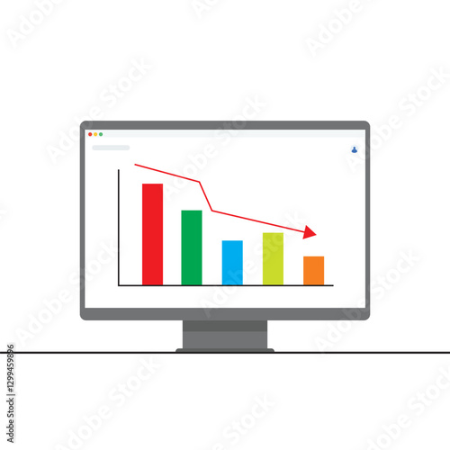 Business Decline Chart on Computer Screen Showing Downtrend Graph and Financial Loss Analysis