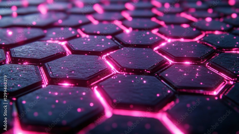Obraz premium Hexagonal Grid, Pink Glow, Futuristic Pattern, Abstract Background