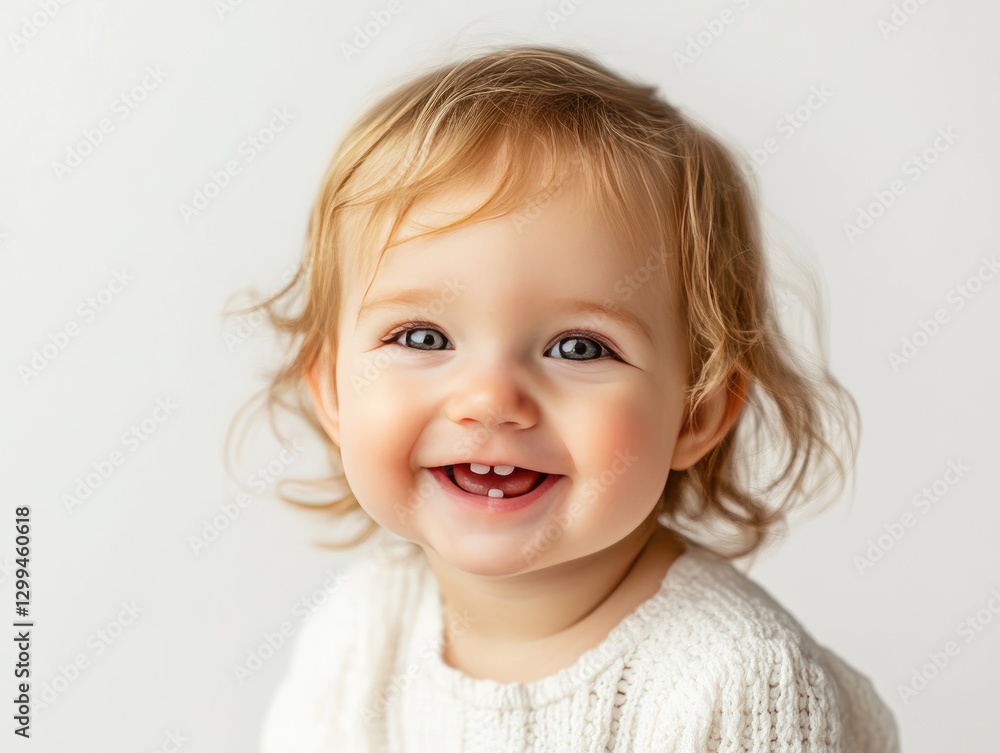 A cheerful toddler expresses pure joy with a big smile, illuminated by soft natural light. The simple background emphasizes the child's innocence and happiness A cheerful toddler expresses pure joy with a big smile, illuminated by soft natural light. The simple background emphasizes the child's innocence and happiness