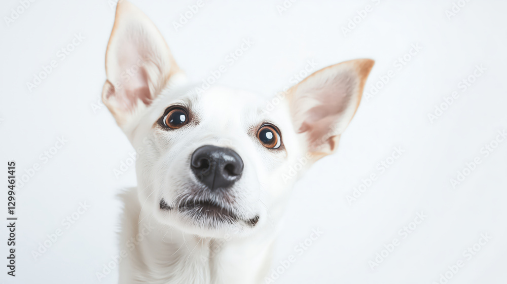 Professional Wide Angle Photograph of Canaan Dog Playfully Poking Head In, Studio Shoot with White Background Professional Wide Angle Photograph of Canaan Dog Playfully Poking Head In, Studio Shoot with White Background