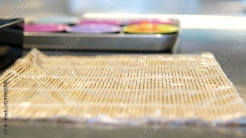 Wallpaper Mural cooking tuna and shrimp rolls step by step cooking process sushi chef hands Chef making sushi sashimi nigiri. Master class. chef is showing how to make sushi. Japanese food preparing process. Torontodigital.ca