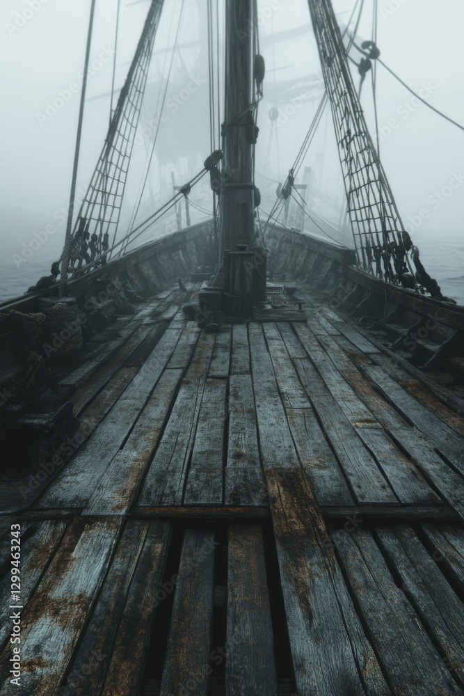 Fototapeta premium Foggy Medieval Ship Deck