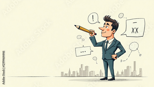 Determined Entrepreneur Sketching Out His Business Territory with Pencil, Conceptual Illustration