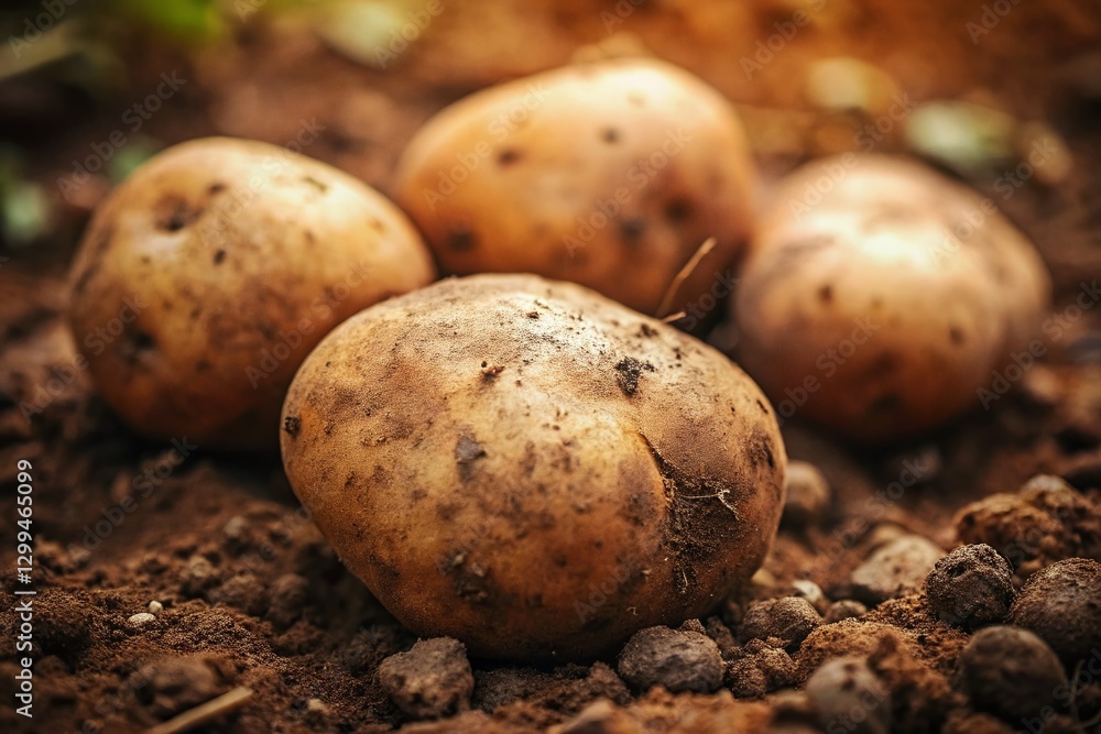 Close-up Rustic Brown Potatoes, Organic Farm Produce, Detailed Texture Close-up Rustic Brown Potatoes, Organic Farm Produce, Detailed Texture