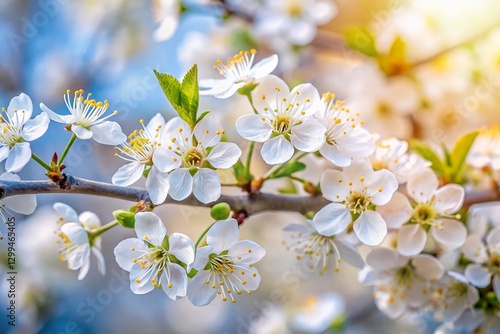 Close-Up Spring Blossoms: Delicate White Plum Flowers on Branch