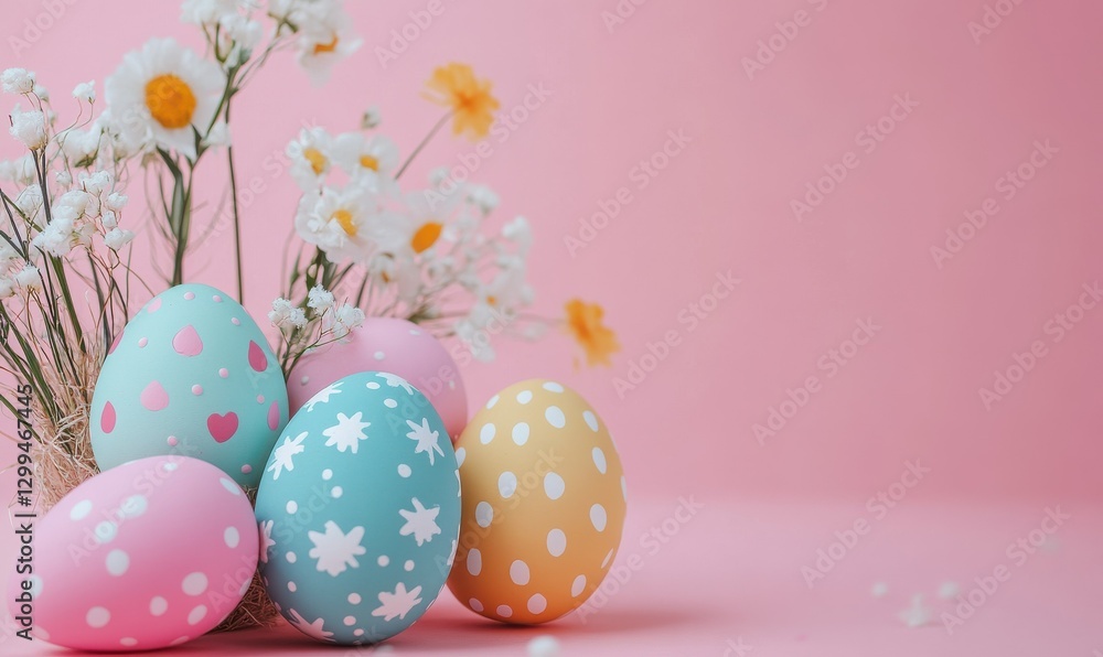 Fototapeta premium thank you greeting with Easter eggs, pink background