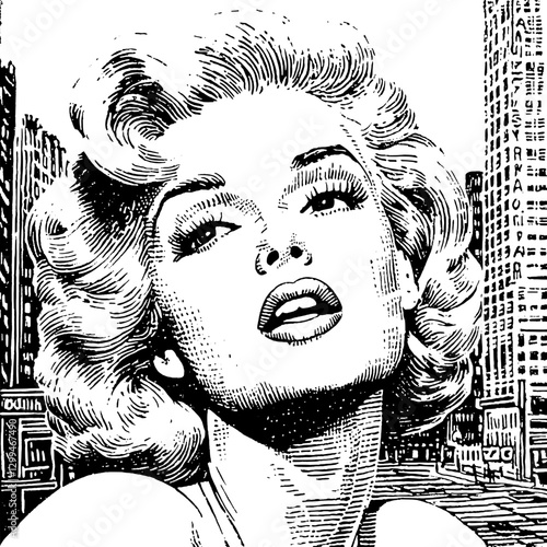 Iconic portrait of a glamorous figure in a vibrant urban setting capturing a moment of allure and sophistication