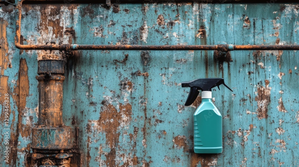 Naklejka premium A high-performance air conditioner degreaser and cleaner bottle, placed against a powerful industrial background.