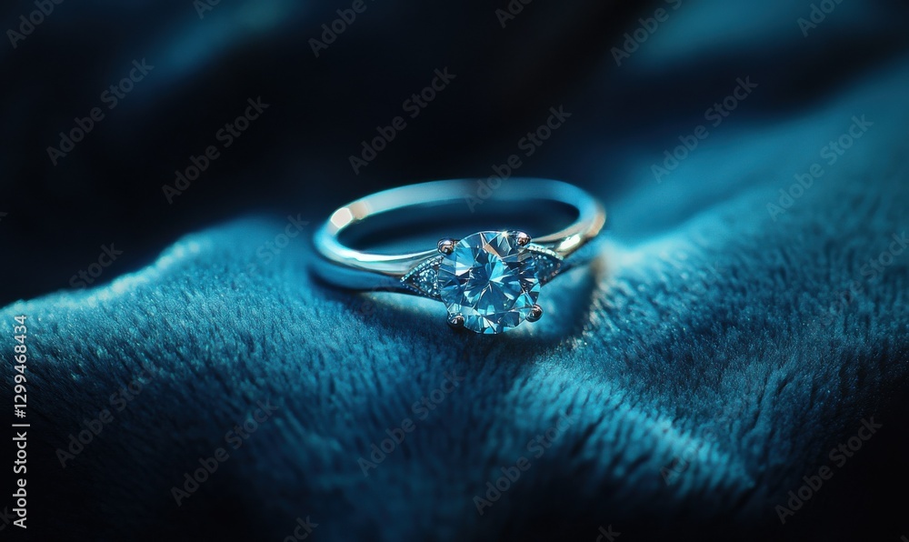 Close-up of a sparkling engagement ring resting on a soft velvet surface, bright natural light enhancing the diamond's brilliance, romantic and luxurious theme Close-up of a sparkling engagement ring resting on a soft velvet surface, bright natural light enhancing the diamond's brilliance, romantic and luxurious theme