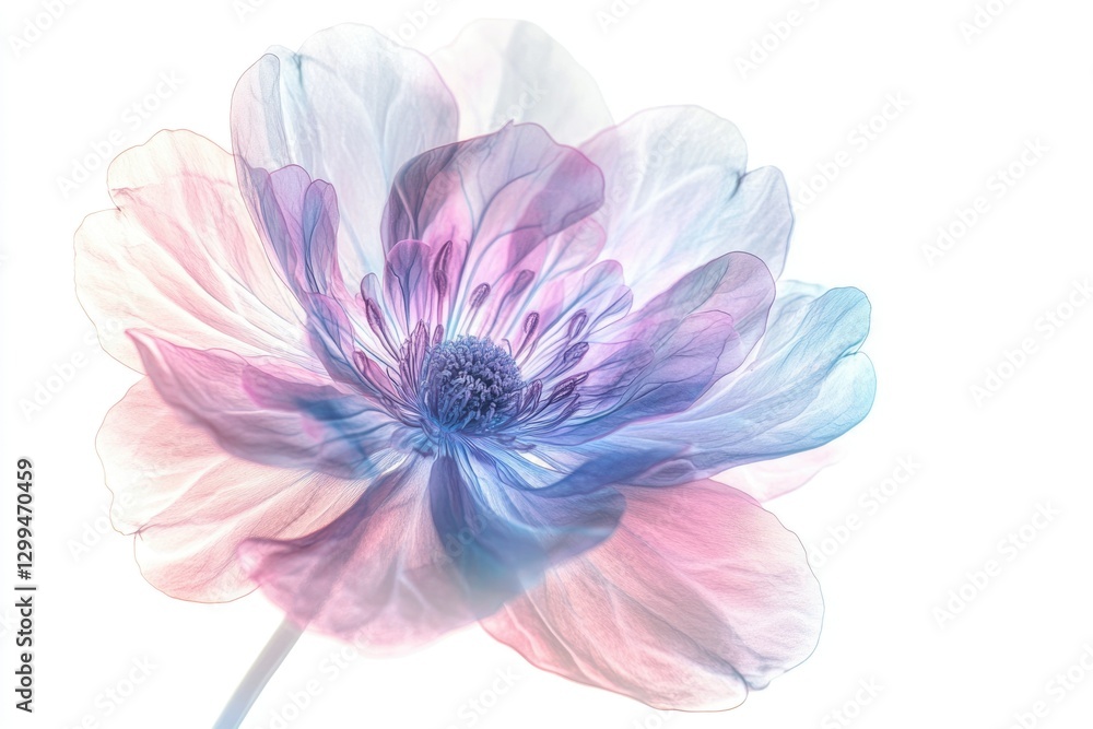 Obraz premium A translucent pastel flower, delicate petals, soft hues of pink, purple, and blue, ethereal beauty.