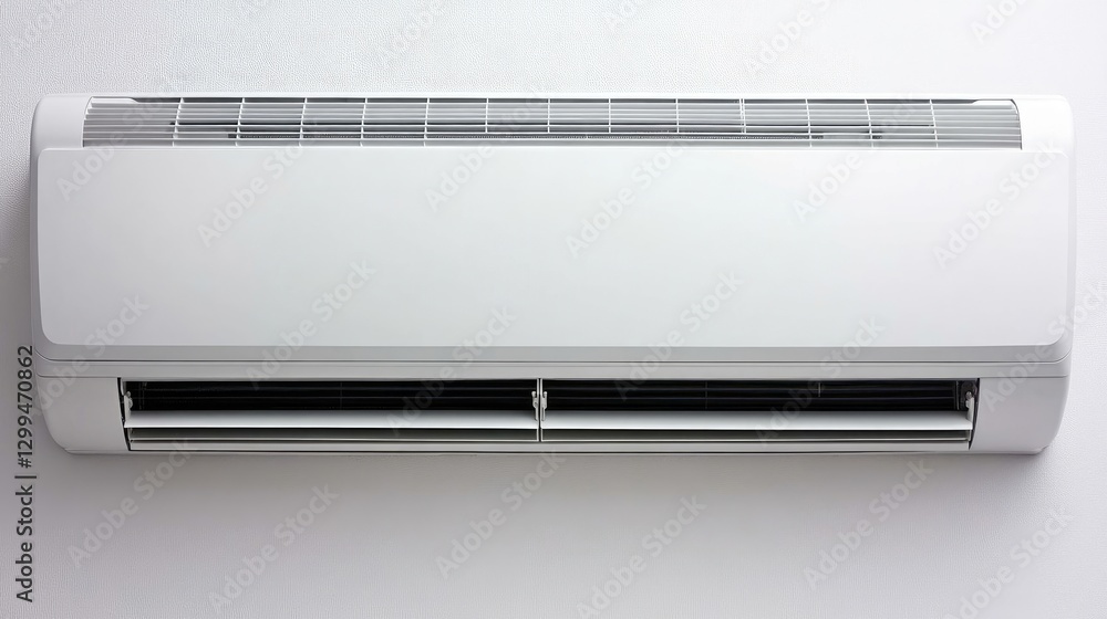 A modern ducted air conditioning system seamlessly integrated into a ceiling, featured on a minimalist background. A modern ducted air conditioning system seamlessly integrated into a ceiling, featured on a minimalist background.