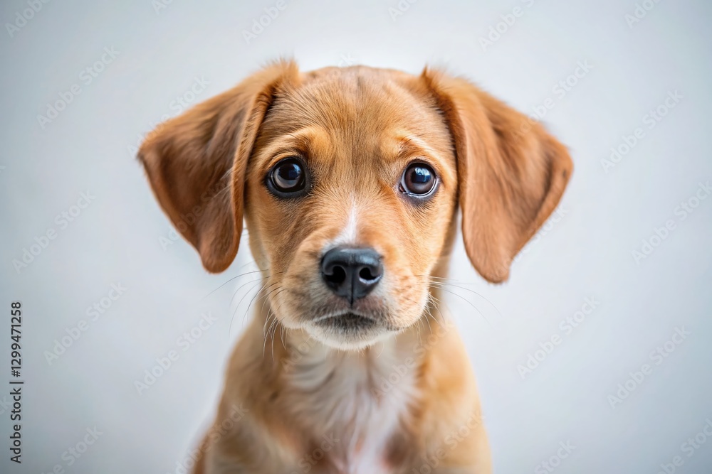 Confused Puppy, Minimalist Pet Portrait, Head Tilt, Adorable Dog, White Background Confused Puppy, Minimalist Pet Portrait, Head Tilt, Adorable Dog, White Background
