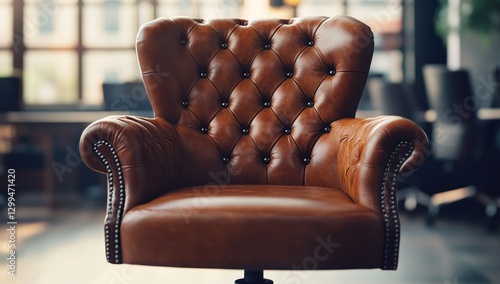 Luxurious Brown Leather Chair in Modern Office Setting