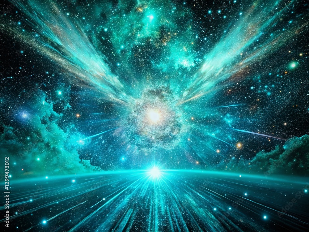 Fototapeta premium Cosmic Turquoise Hyperdrive: Double Exposure Starfield Stock Photo