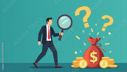 Uncovering Hidden Opportunities: Businessman Searching for Valuable Investments with Magnifying Glass