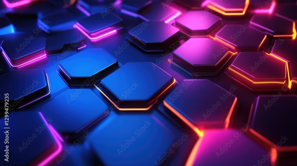 Abstract Hexagon Pattern with Neon Lights Abstract Hexagon Pattern with Neon Lights