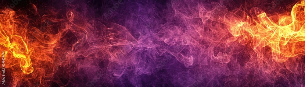 Abstract fire and smoke, purple and orange, dark background, design element Abstract fire and smoke, purple and orange, dark background, design element