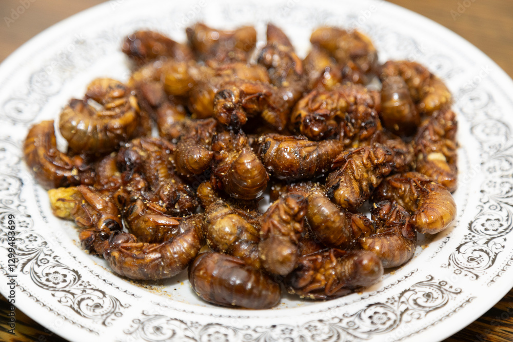 Fototapeta premium Shandong-style Deep-fried Cicada Nymphs