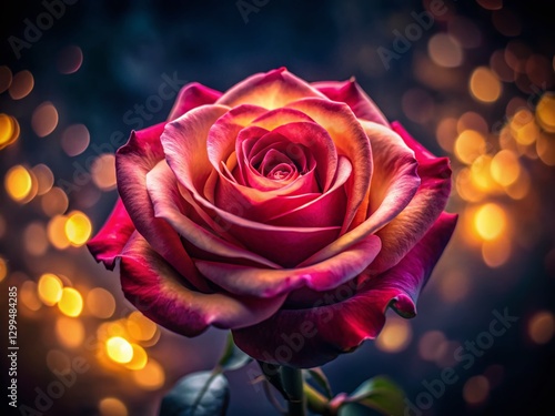 Dark Romantic Rose Blossom Close-Up: Illuminated Petals, Deep Background