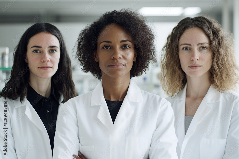 3 diverse female scientists in lab, shallow depth of field 3 diverse female scientists in lab, shallow depth of field