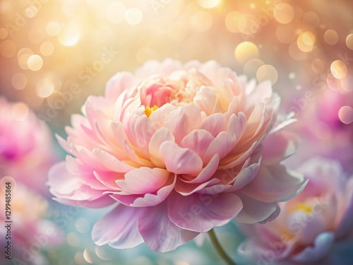 Delicate Peony Petals Bokeh Double Exposure Soft Floral Background Stock Photo