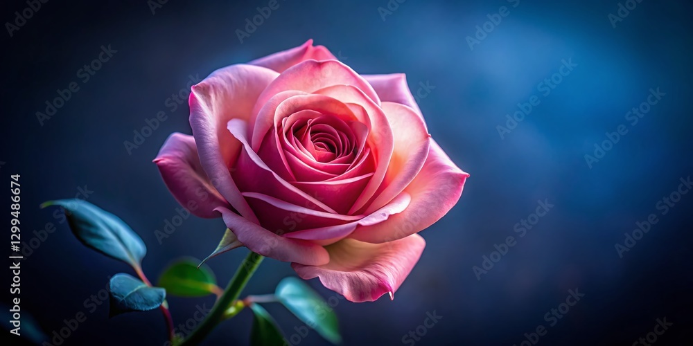 Fototapeta premium Delicate Pink Rose Bloom, Tilt-Shift Macro Photography, Dark Background, Elegant Petals