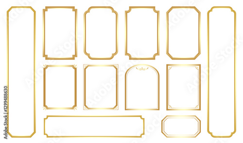 Set of simple line frames with double stroke. Vector gold borders and frames. Collection of vertical blank templates to decorate text..eps