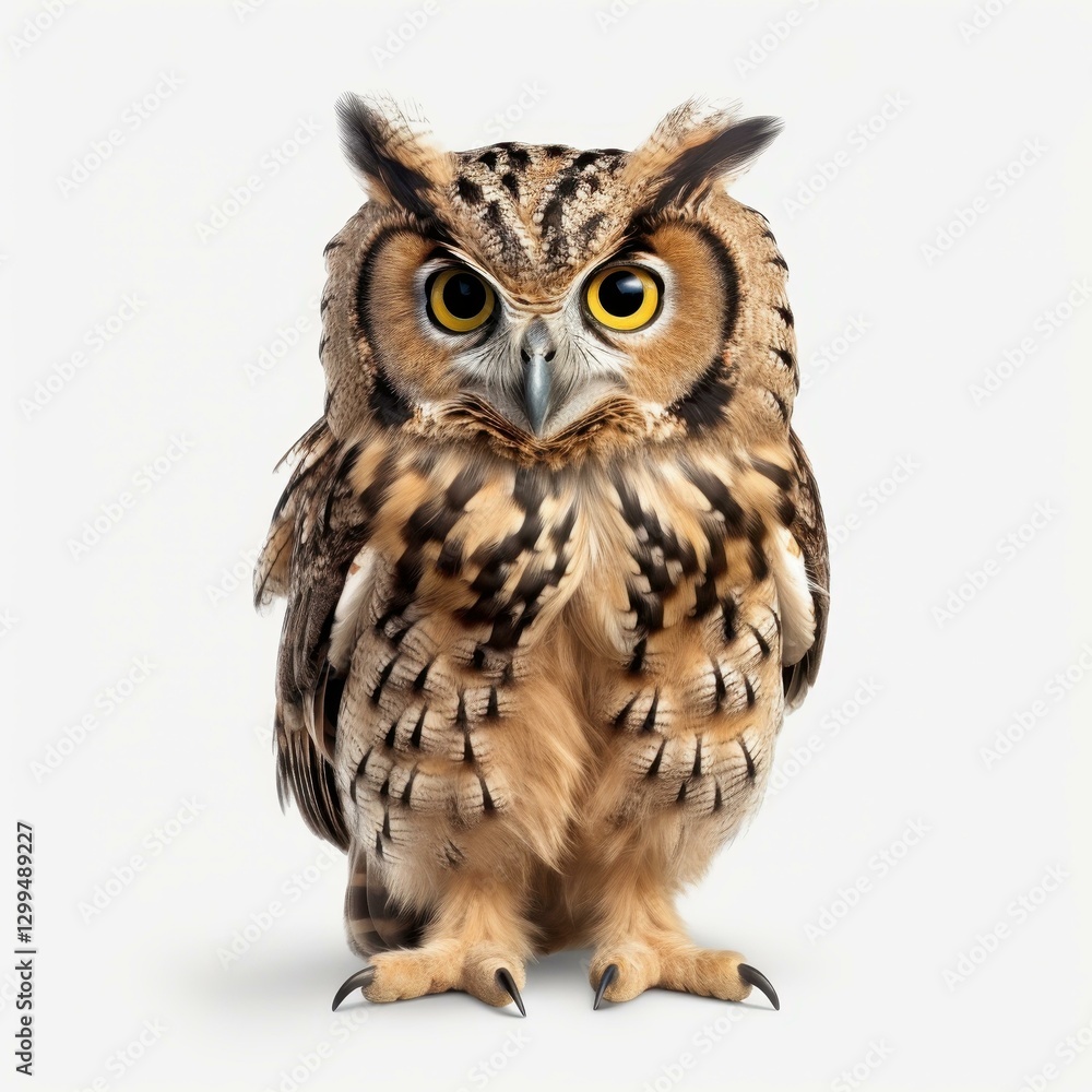 Naklejka premium A captivating diecut of an owl, gracefully perched, isolated against a white backdrop for striking visuals.