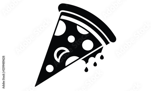 Pizza slice silhouette, melted cheese icon, black vector illustration