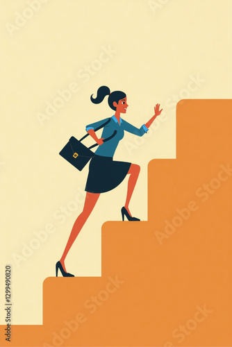Businesswoman Unlocking Skills, Climbing Corporate Ladder, Career Advancement and Professional Growth Concept