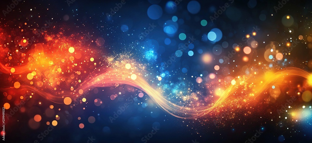 Fototapeta premium Abstract Dynamic Energy Background with Blue and Orange Glowing Particles