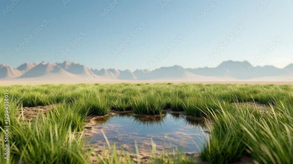 Fototapeta premium Immerse yourself in nature with this stunning desert landscape wallpaper featuring a serene lake, perfect for World Environment Day 22.