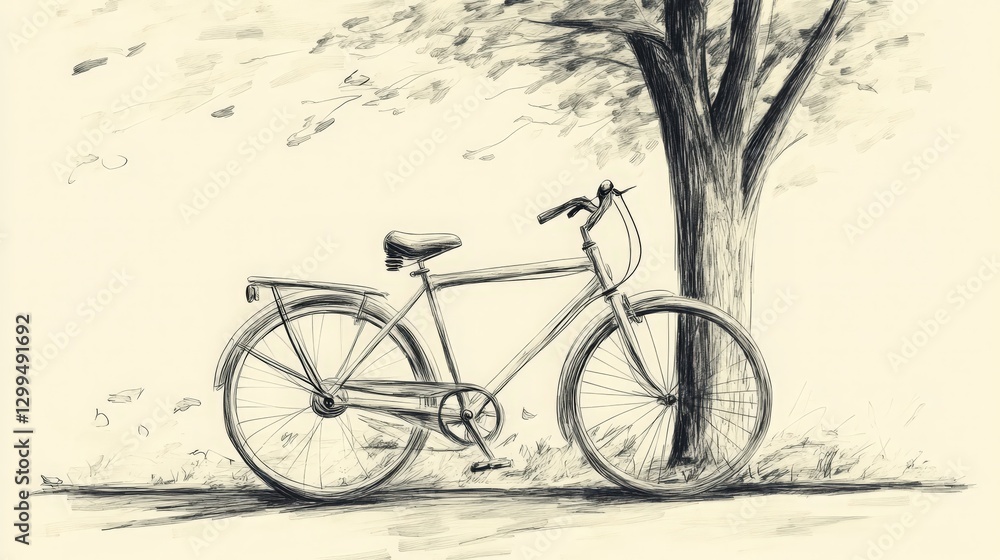 Obraz premium Serene Bike Ride: An Artistic Rendering of Bicycle Parked by a Tree