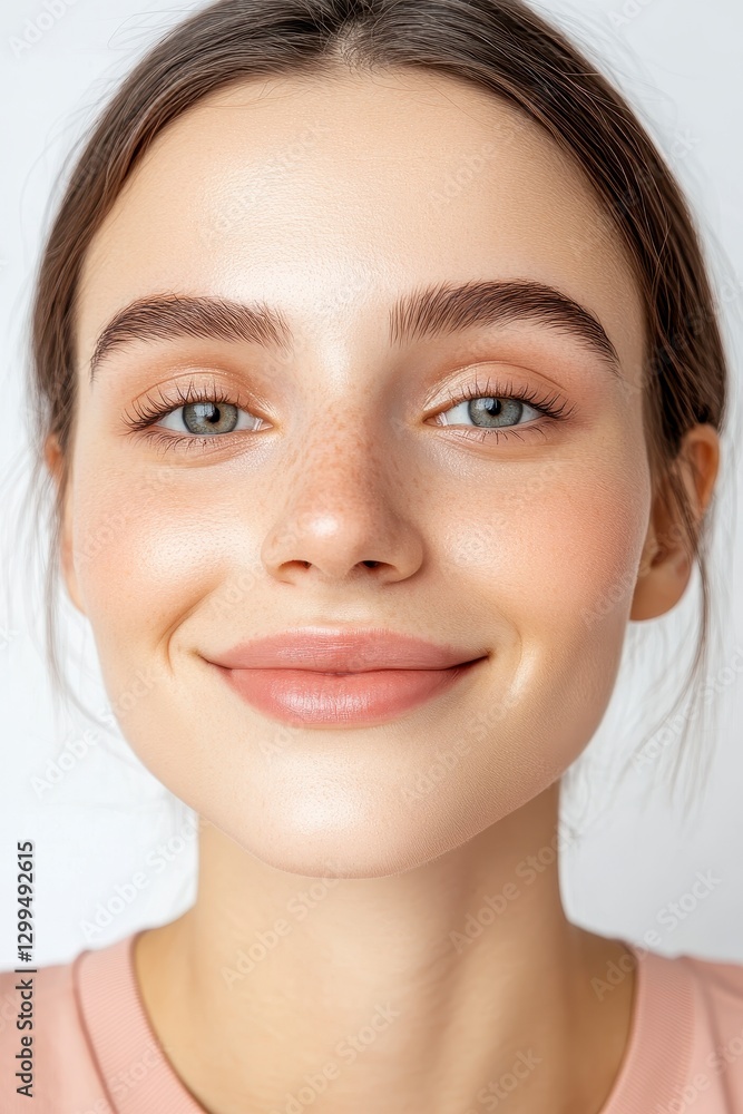Obraz premium Smiling Young Woman with Glitter Makeup and Freckles