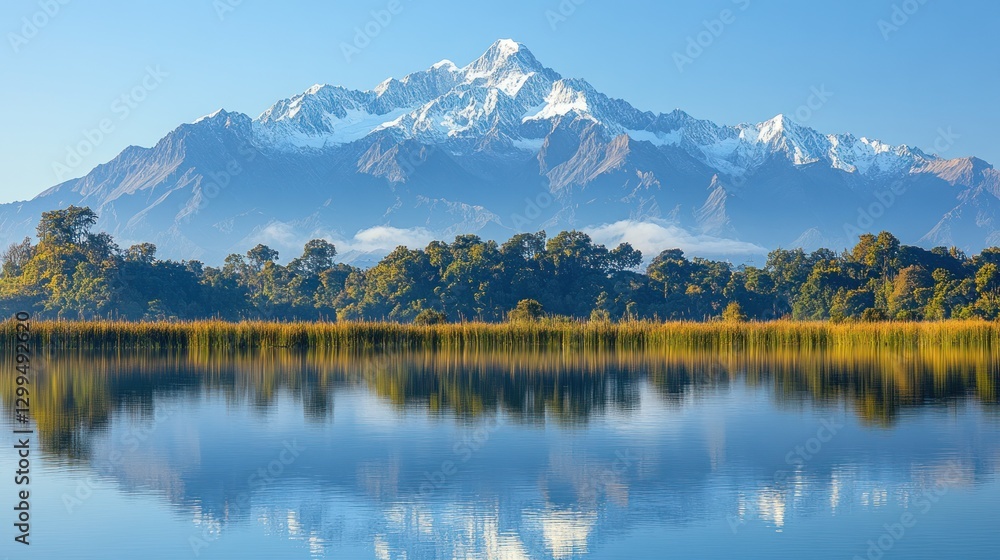 Majestic mountain reflected in tranquil lake Majestic mountain reflected in tranquil lake