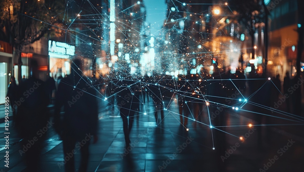 custom made wallpaper toronto digitalNight City Crowd with Glowing Abstract Connections