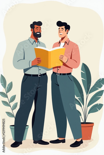 Collaborative Leadership: Businessmen Reading Success Book Together for Professional Development and Growth