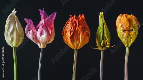 A time-lapse of a flower blooming, with each stage of the process captured in a vibrant and detailed sequence, showcasing naturea??s transformation.