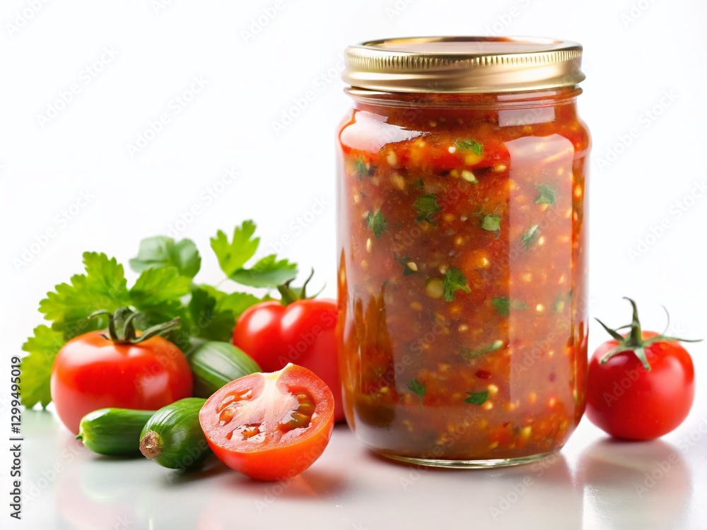 Delicious Spicy Canned Salsa Jar with Copy Space for Recipe or Label Design Delicious Spicy Canned Salsa Jar with Copy Space for Recipe or Label Design